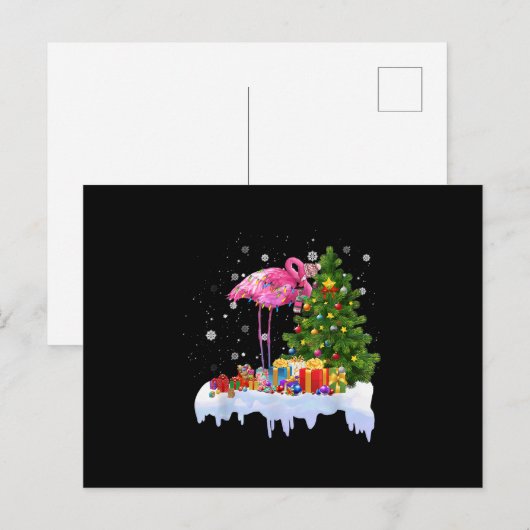Flamingo kerstboomverlichting uitnodiging briefkaart (Voorkant / Achterkant)