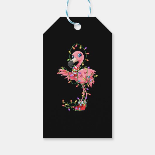 Flamingo kerstcadeautjes lantaarns roze vloed cadeaulabel (Voorkant)