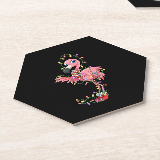 Flamingo kerstcadeautjes lantaarns roze vloed kartonnen onderzetters (Schuin)