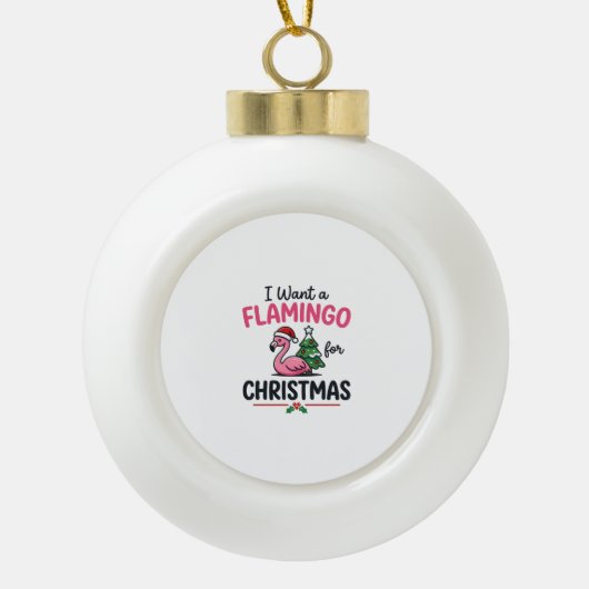 Flamingo Kerstcitaten Vector Keramische Bal Ornament (Voorkant)