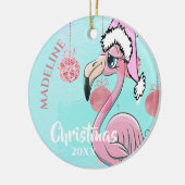Flamingo kerstkerstkerstkerstman Blauw Roze meisje Keramisch Ornament (Links)