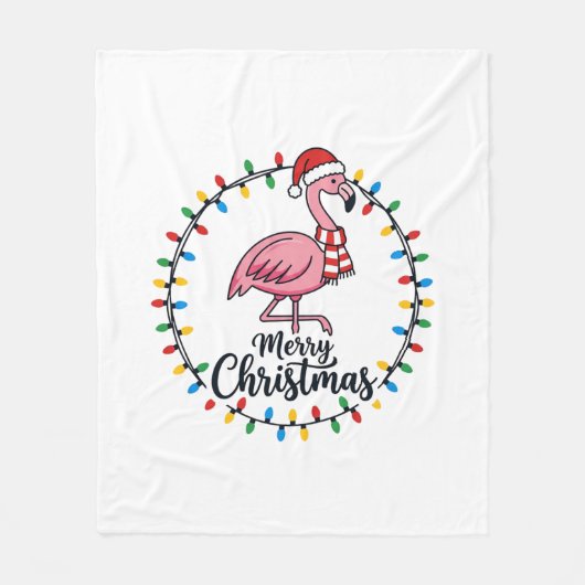 Flamingo Kerstlichten Vakantie Fleece Deken (Voorkant)