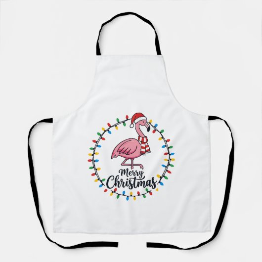 Flamingo Kerstlichten Vakantie Schort (Voorkant)