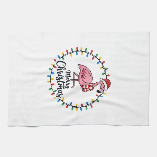 Flamingo Kerstlichten Vakantie Theedoek (Horizontaal)