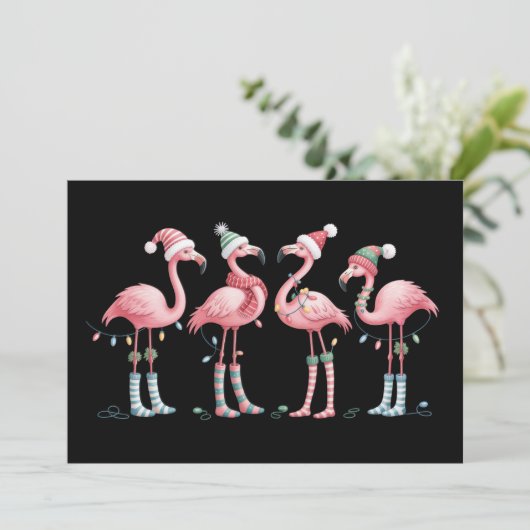Flamingo Kerstlichtjes Vakantie Kerstmis Feestdagenkaart (Staand voorkant)