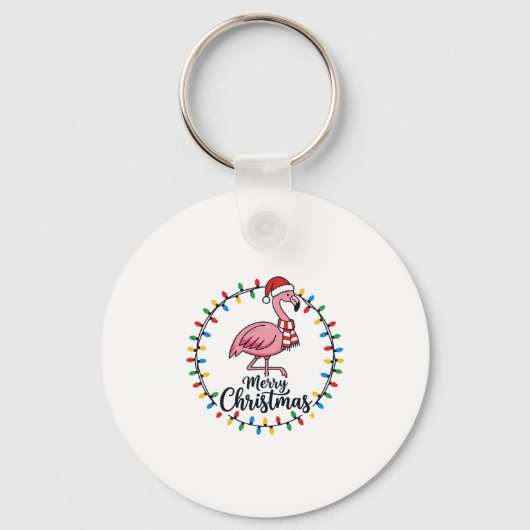 Flamingo Kerstlichtjes Vakantie Sleutelhanger (Voorkant)