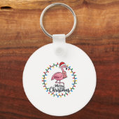 Flamingo Kerstlichtjes Vakantie Sleutelhanger (Voorkant)
