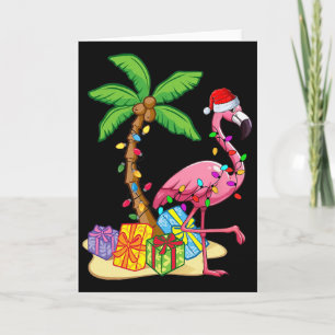 Flamingo Kerstman Hoed Palmboom Prettig Kerstlicht Kaart