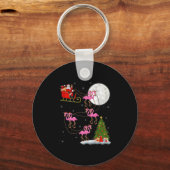 Flamingo Kerstman slee slee vliegend grappig magis Sleutelhanger (Voorkant)