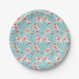 Flamingo Kerstmannen Blauwe Multi papieren bord