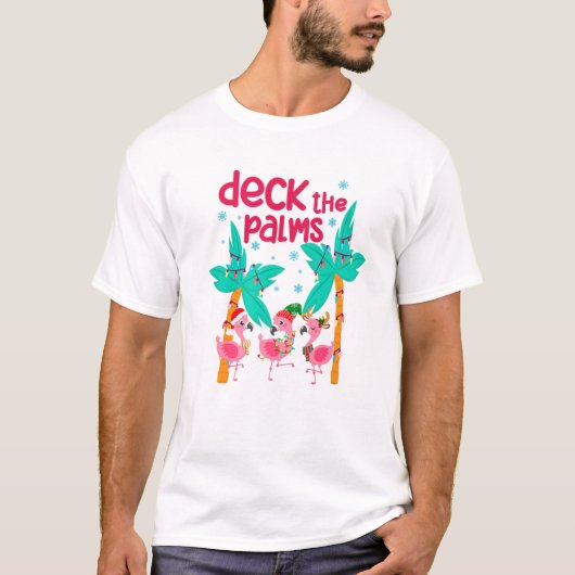 Flamingo Kerstmis Beach Hawaii Tropisch Decennium T-shirt (Voorkant)