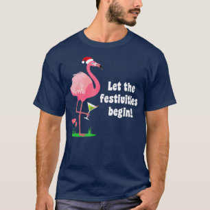Flamingo Kerstmis Bird w Martini Glass Funny T-shirt
