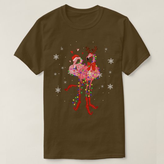 Flamingo Kerstmis Boom Licht Tropische Kerstmis T-shirt (Design voorkant)