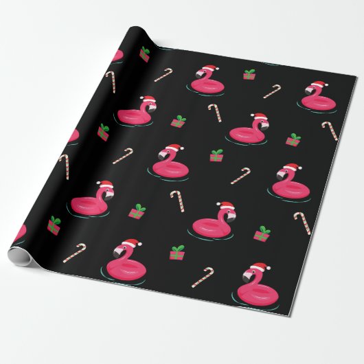 Flamingo Kerstmis Cadeaupapier (Uitgerold)