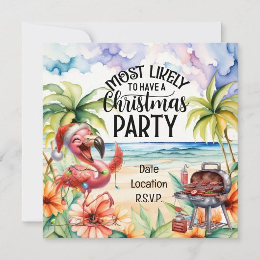 Flamingo Kerstmis in juli Feest Kaart (Voorkant)