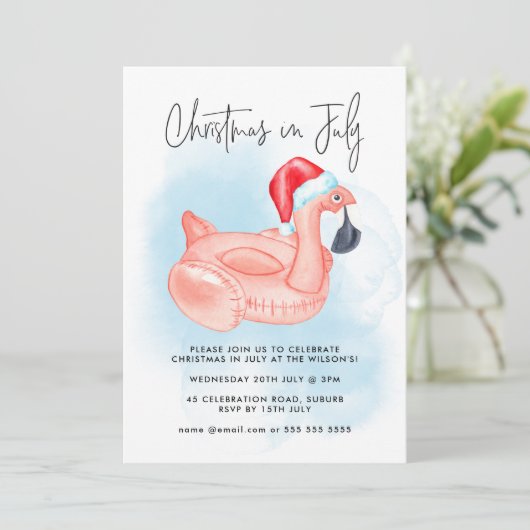 Flamingo Kerstmis in juli Zomer Pool Party Kaart (Staand voorkant)