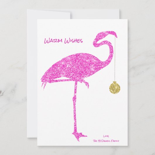 FLAMINGO KERSTMIS KAART | Tropische roze glitter (Voorkant)