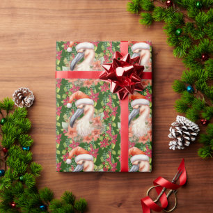 Flamingo Kerstmis met Santa Hat en Poinsettia Cadeaupapier