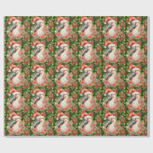 Flamingo Kerstmis met Santa Hat en Poinsettia Cadeaupapier (Vlak)