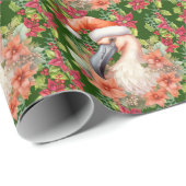 Flamingo Kerstmis met Santa Hat en Poinsettia Cadeaupapier (Rol Hoek)