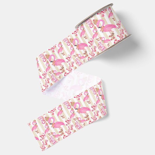 Flamingo Kerstmis Pattern Grosgrain Lint (Achterkant)
