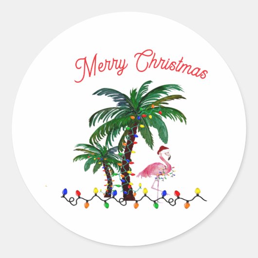 Flamingo Kerstmis Ronde Sticker (Voorkant)