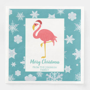Flamingo Kerstmis Sneeuwvlok Blauw Tropische Famil Servet