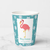 Flamingo Kerstmis Snowflake Blue Tropical Family  Papieren Bekers (Achterkant)