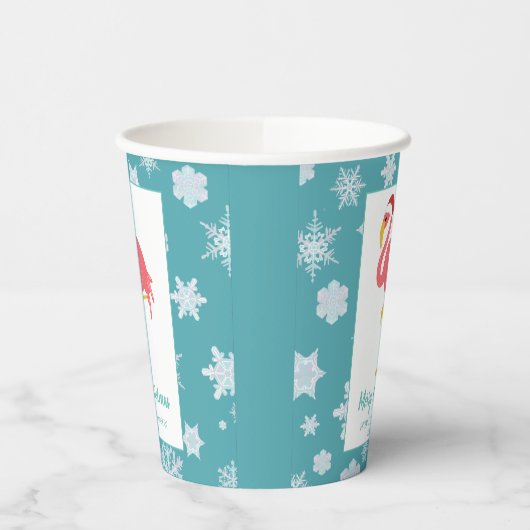 Flamingo Kerstmis Snowflake Blue Tropical Family  Papieren Bekers (Links)
