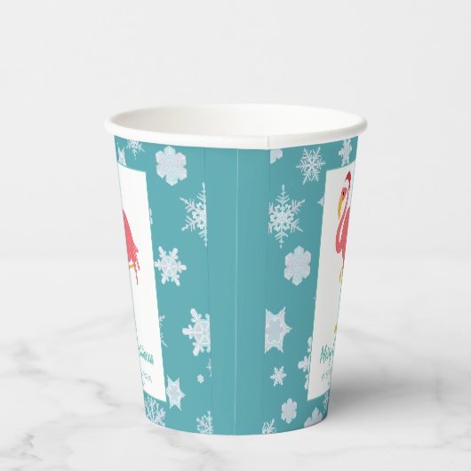 Flamingo Kerstmis Snowflake Blue Tropical Family  Papieren Bekers (Rechts)