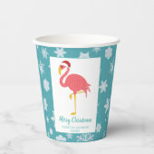 Flamingo Kerstmis Snowflake Blue Tropical Family  Papieren Bekers (Voorkant)
