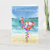 Flamingo Kerstmis Tropical Beach Kaart (Voorkant)