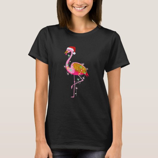Flamingo kerstpyjama's lichten met kersthat X T-shirt (Voorkant)