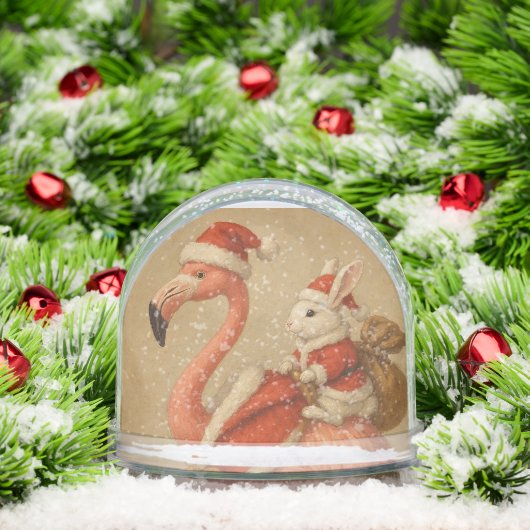 Flamingo Kerstsneeuwbol in het pet Sansta Sneeuwbol (Kerstmis)