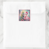 Flamingo Kerststicker Vierkante Sticker (Tas)