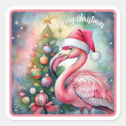 Flamingo Kerststicker Vierkante Sticker (Voorkant)