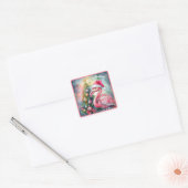 Flamingo Kerststicker Vierkante Sticker (Envelop)