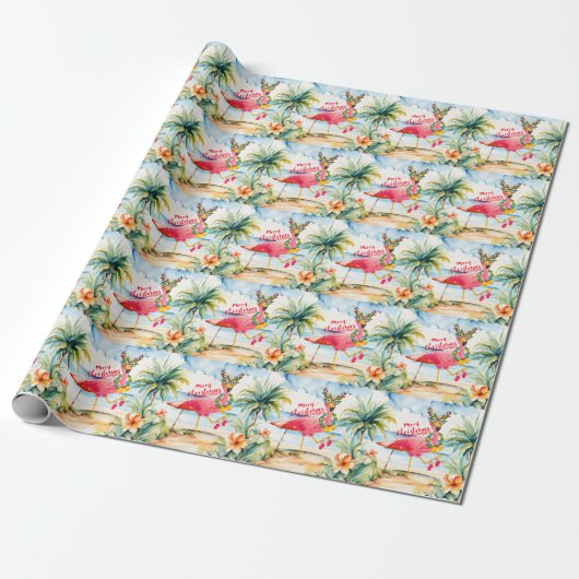Flamingo Kerstthema Cadeaupapier (Uitgerold)