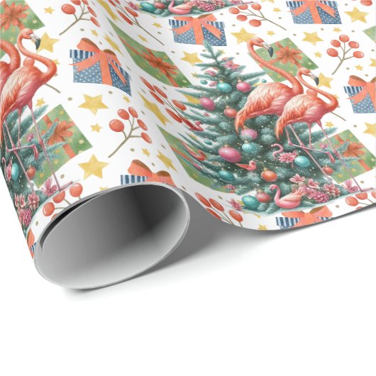 Flamingo Kerstthema Cadeaupapier (Rol Hoek)