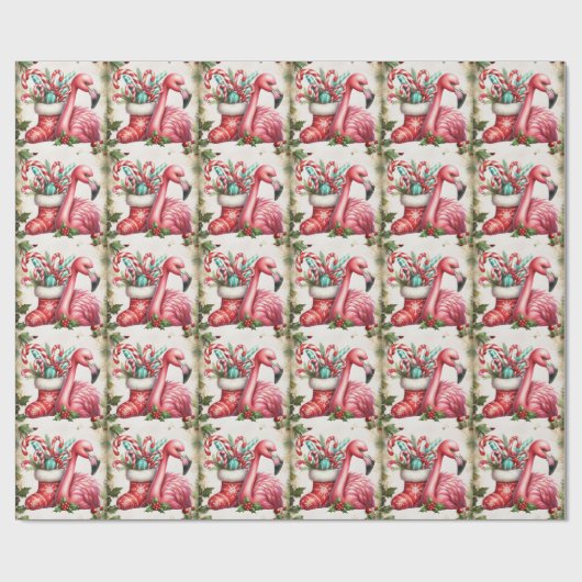 Flamingo Kerstthema Cadeaupapier (Vlak)