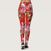 Flamingo Kerstthema in het rood Leggings (Achterkant)
