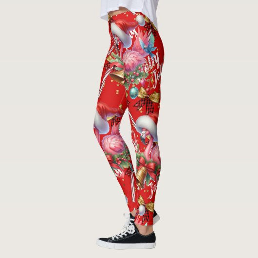 Flamingo Kerstthema in het rood Leggings (Links)