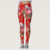 Flamingo Kerstthema in het rood Leggings (Voorkant)