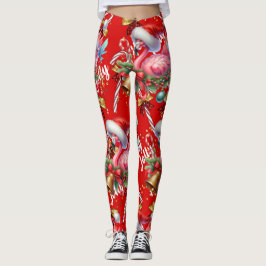 Flamingo Kerstthema in het rood Leggings