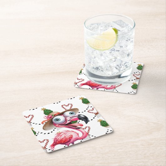 Flamingo Kerstthema Kartonnen Onderzetters (Insitu)