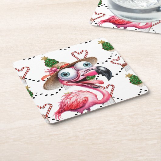 Flamingo Kerstthema Kartonnen Onderzetters (Schuin)