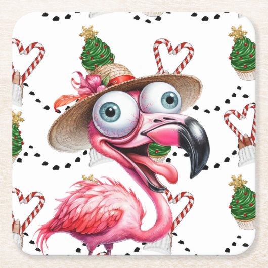 Flamingo Kerstthema Kartonnen Onderzetters (Voorkant)