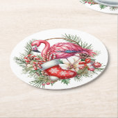 Flamingo Kerstthema Ronde Kartonnen Onderzetter (Gebogen)