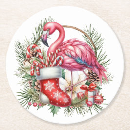 Flamingo Kerstthema Ronde Kartonnen Onderzetter