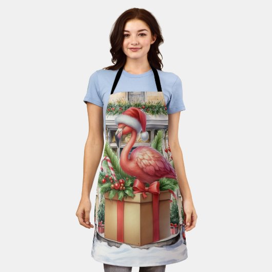 Flamingo Kerstthema Schort (Gedragen)